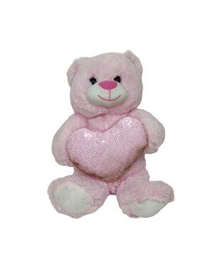 Midwood Brands Pink Plush Teddy Bear With Flippable Sequin Heart Ages 3 and up